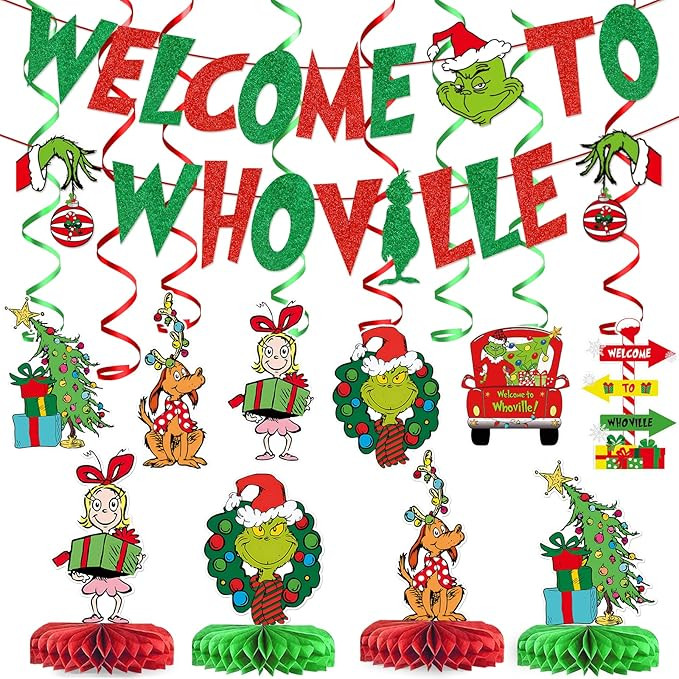 Whoville Christmas Decorations Grinch Whoville Decorations Welcome To Whoville Banner The Grinch ... | Amazon (US)