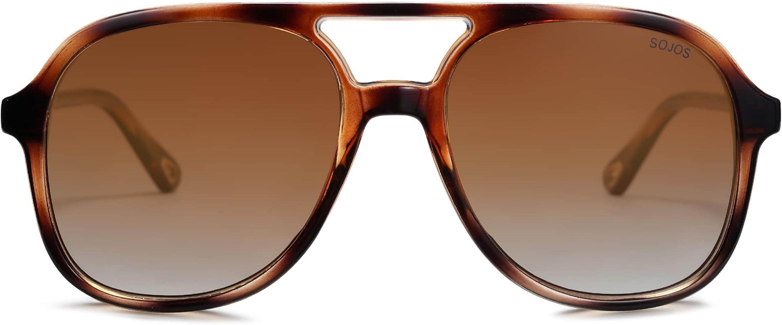 Retro Square Polarized Aviator Sunglasses Womens Mens 70s Vintage Double Bridge Sun Glasses | Amazon (US)