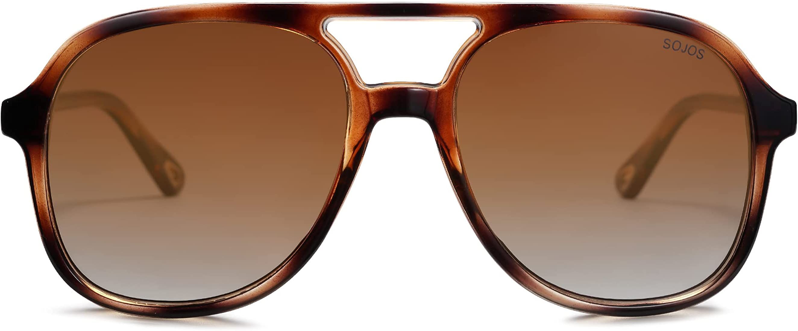 Retro Square Polarized Aviator Sunglasses Womens Mens 70s Vintage Double Bridge Sun Glasses SJ217... | Amazon (US)