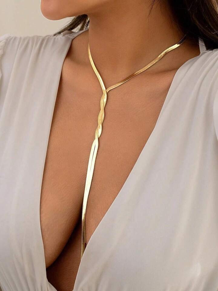 1 Pieza Collar Largo Y Simple De Cadena De Huesos De Serpiente | SHEIN