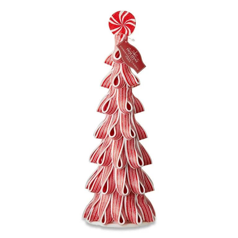 Red and White Striped Peppermint Candy Christmas Tree Tabletop Decor, 14 in, by Holiday Time | Walmart (US)