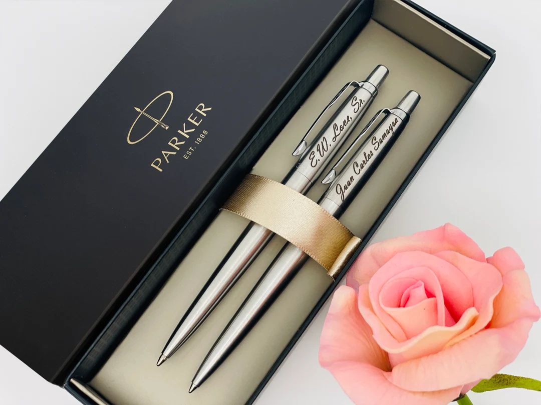 Engraved Chrome Parker Jotter Pen Set, Personalized Pen, Couple Gift, Wedding Gift Anniversary Gi... | Etsy (US)