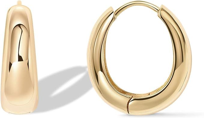 PAVOI 14K Gold Plated Sterling Silver Post Small Chunky Hoops Earrings | Thick Lightweight Gold H... | Amazon (CA)