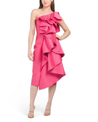 Ruffle One Shoulder Satin Cocktail Dress | TJ Maxx