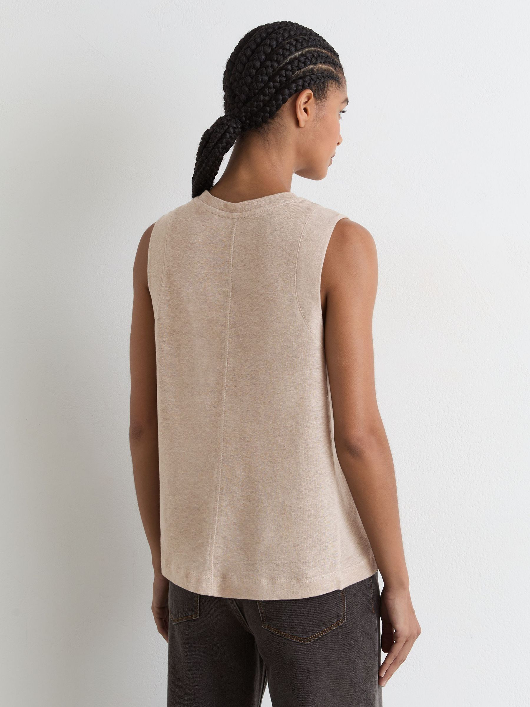 Reiss Linen Jersey Crew-Neck Vest in Stone Neutral | REISS | Reiss US