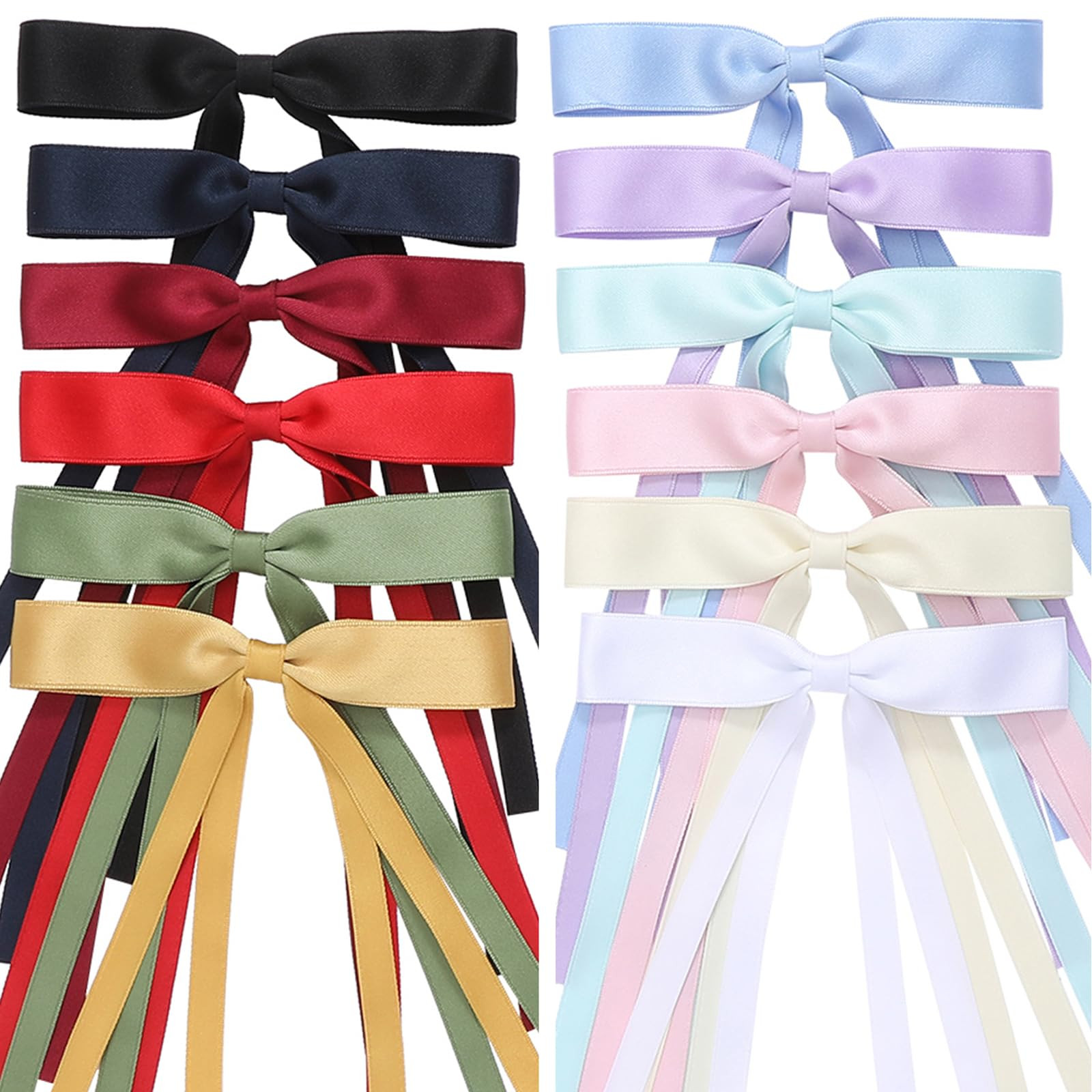 12 PCS Hair Bows for Women, Hair Ribbon with Long Tail Bowknot Hair Clips for Women Girls, Hair Barrettes with Bow Accessories (12 Color mixing) | Amazon (US)