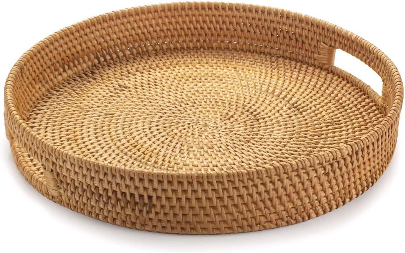 Rattan Round Serving Tray, Hand Woven Serving Basket with Cut - Out Handles, Wicker Fruit / Bread... | Amazon (US)
