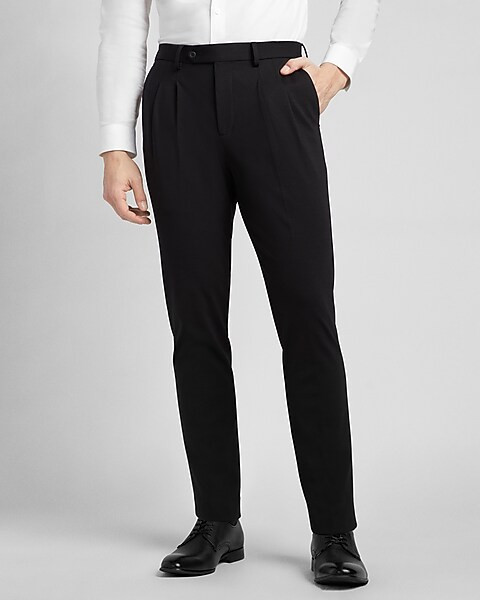 Slim Solid Black Luxe Comfort Soft Pleated Pant | Express