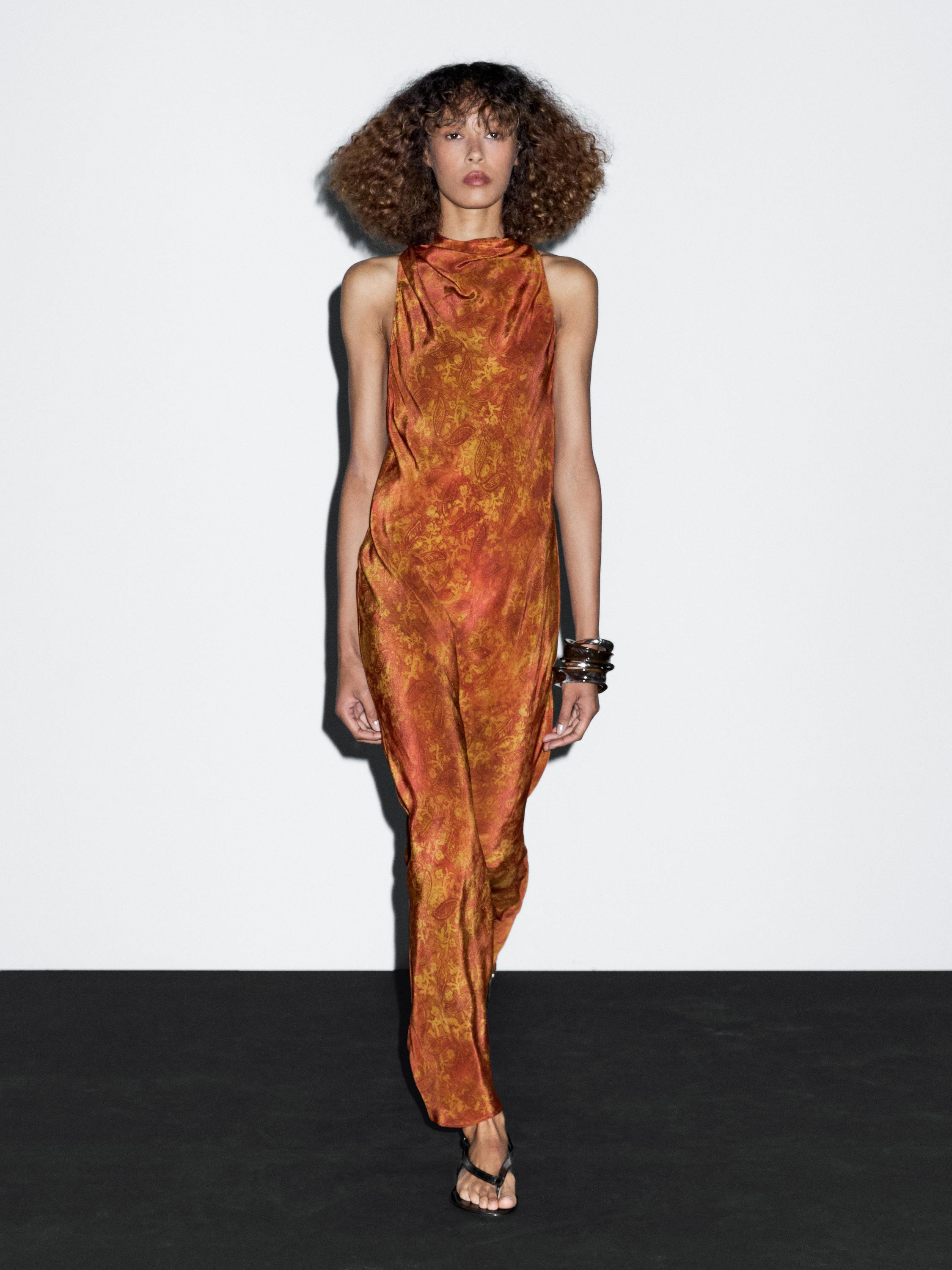 Long flowing printed dress | Massimo Dutti UK