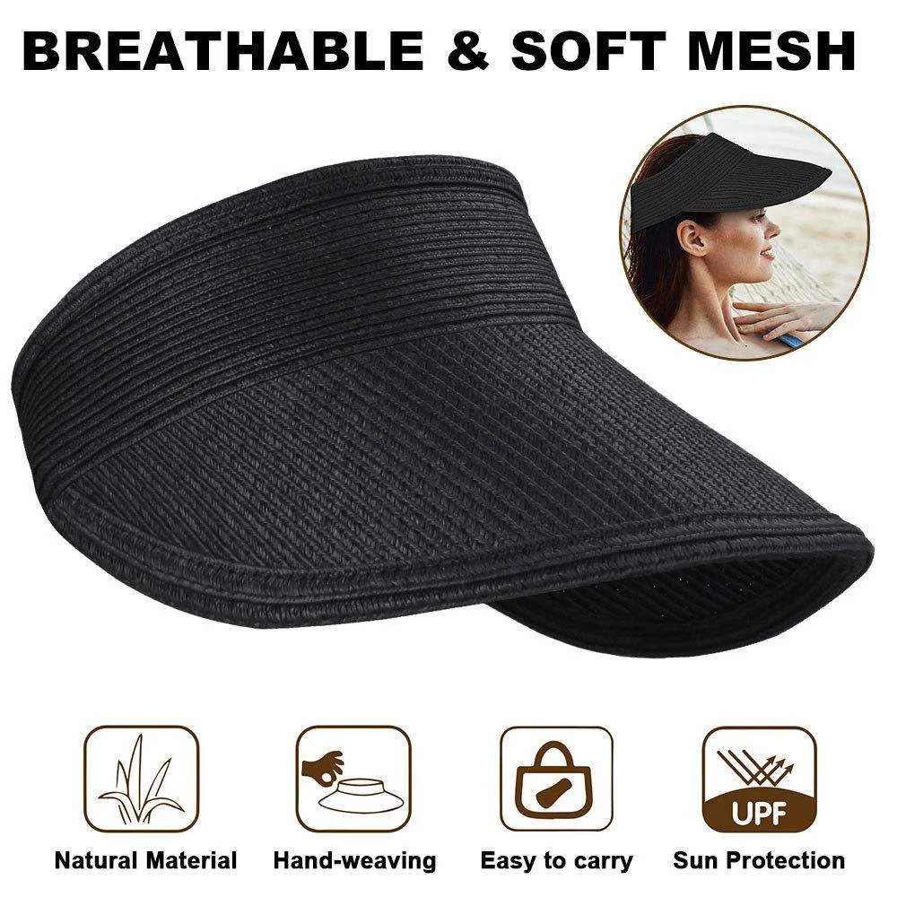LNGOOR Beach Hats for Women, Wide Brim Sun Visor Hats Roll-up Golf Straw Sun Hat Packable Foldabl... | Walmart (US)
