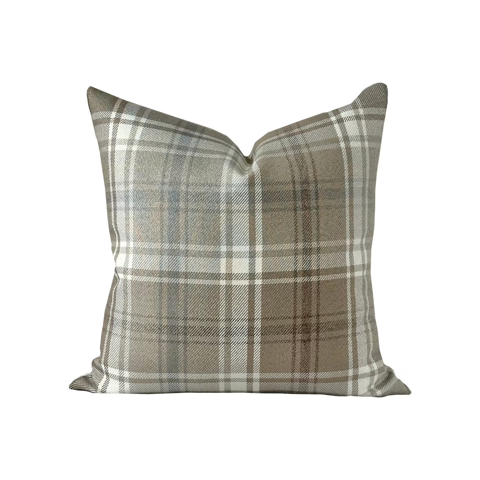 Tartan Throw Pillow Cover, Beige Cream Grey Brown Decorative Pillow Case, Designer Cushion Cover,... | Etsy (US)
