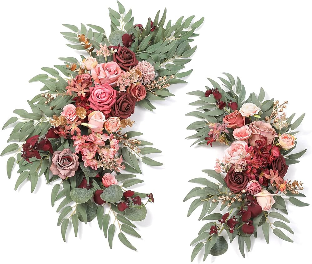 Serra Flora Wedding Arch Flowers Artificial Flower Swag Kit (Pack of 2) for DIY Burgundy Red Rose... | Amazon (US)