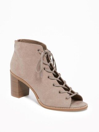 Sueded Lace-Up Peep-Toe Booties for Women | Old Navy US