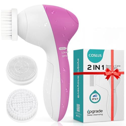 COSLUS Facial Cleansing Brush Silicone Face Scrubber: 2 in1 FBS-D Electric Exfoliating Device Waterproof Deep Cleaning Exfoliation Rotating Spa Machine - Electronic Skincare Wash Spinning System | Amazon (US)