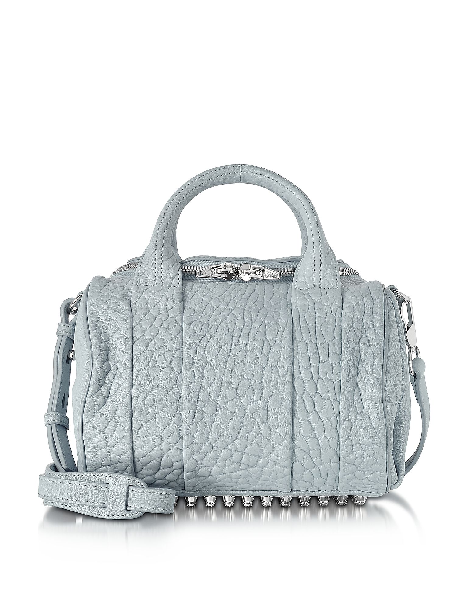 Alexander Wang Rockie Powder Blue Pebbled Leather Satchel w/Studs | Forzieri EU