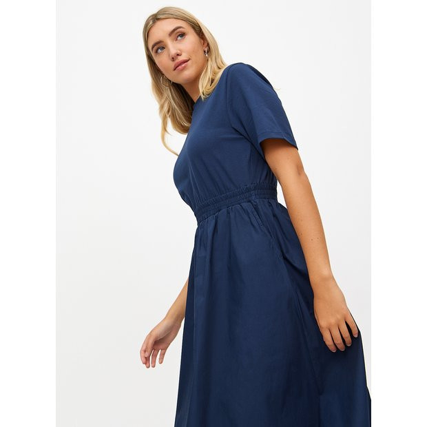Buy Navy Poplin Short Sleeve Midaxi Dress 18 | Dresses | Argos | argos.co.uk