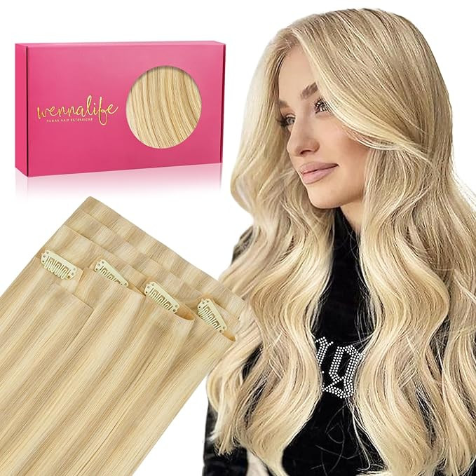 WENNALIFE Invisi Edge Clip in Hair Extensions Real Human Hair, 20 Inch 150g 7pcs Light Blonde Hig... | Amazon (US)