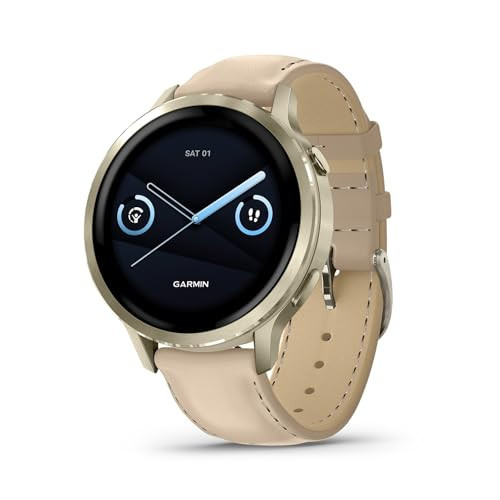 Garmin Venu® 4, 41mm, Advanced Health and Fitness GPS Smartwatch, Bright Colorful Display,Built-In Flashlight,10 Days of Battery Life,Lunar Gold/Bone Silicone Band and Light Sand Leather Band -2 bands | Amazon (US)
