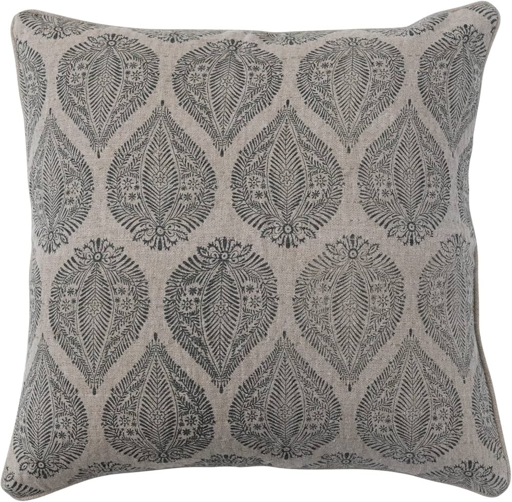 Creative Co-Op Linen and Cotton Botanical Print, Natural and Black Pillow Cover | Amazon (US)