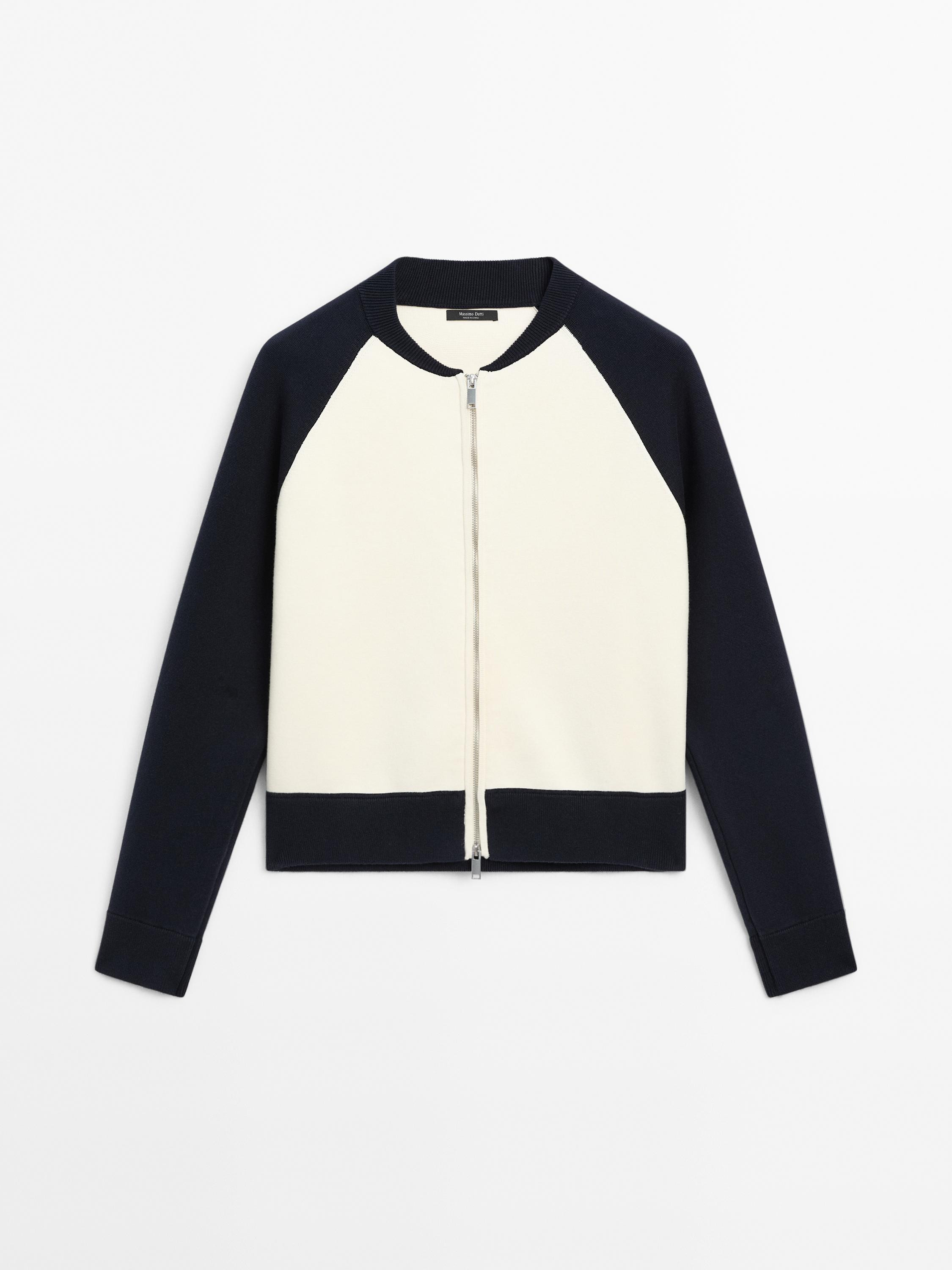 Contrast cotton blend bomber cardigan £119.00 | Massimo Dutti UK