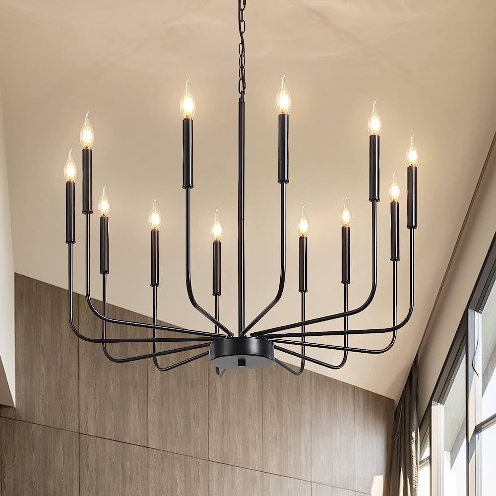 JDfeiFFF Black Chandelier 12 Light Modern Farmhouse Chandeliers for Dining Room Large Size Rustic... | Amazon (US)