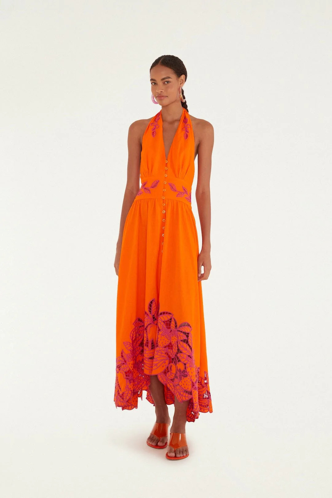 Orangee Fruit Richelieu Artisanal Lenzing Ecovero Euroflax Maxi Dress, ORANGE / XXS | FarmRio (US)