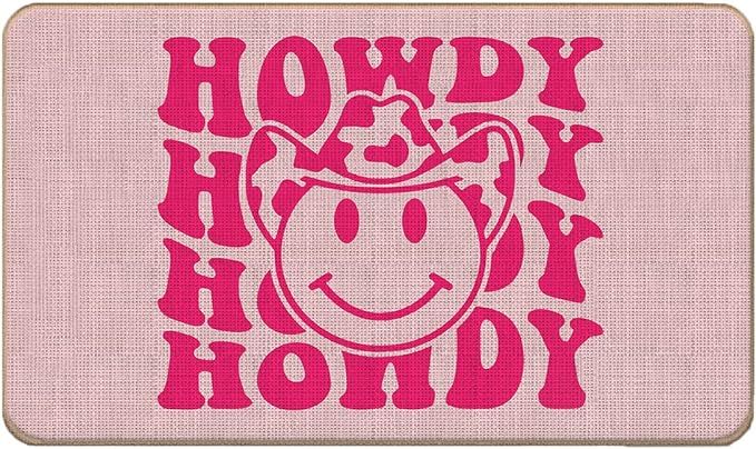 Hot Pink Preppy Howdy Cowgirl Smiley Face Cowboy Door Mat Doormat, Decorative Dorm Indoor Outdoor... | Amazon (US)