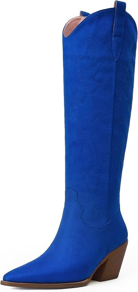 Cowgirl Boots Women Knee High Boots Pointed Toe and Block Heel Cowboy Suede and Faux Leather Boot... | Amazon (US)