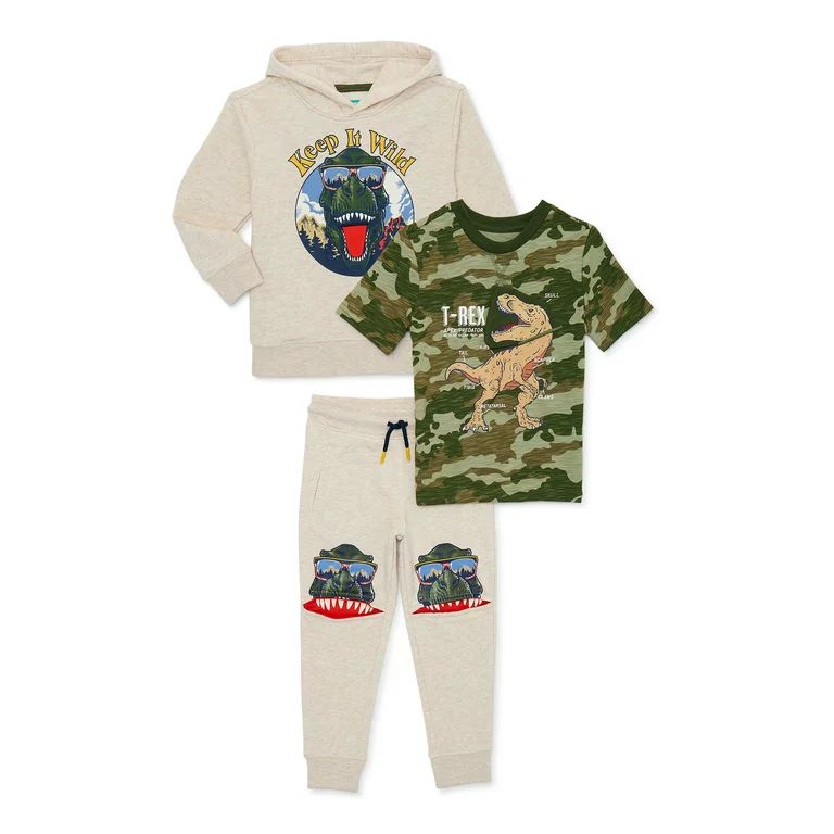 365 Kids From Garanimals Boys Dino Hoodie, T-Shirt and Jogger Pant Set, 3-Piece, Sizes 4-10 | Walmart (US)