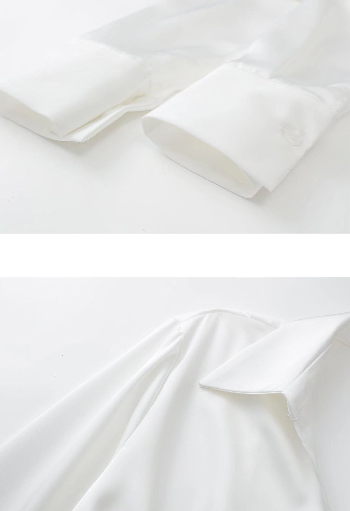 V-Neck Ruched Front Satin Shirt Dress in White | Chicwish