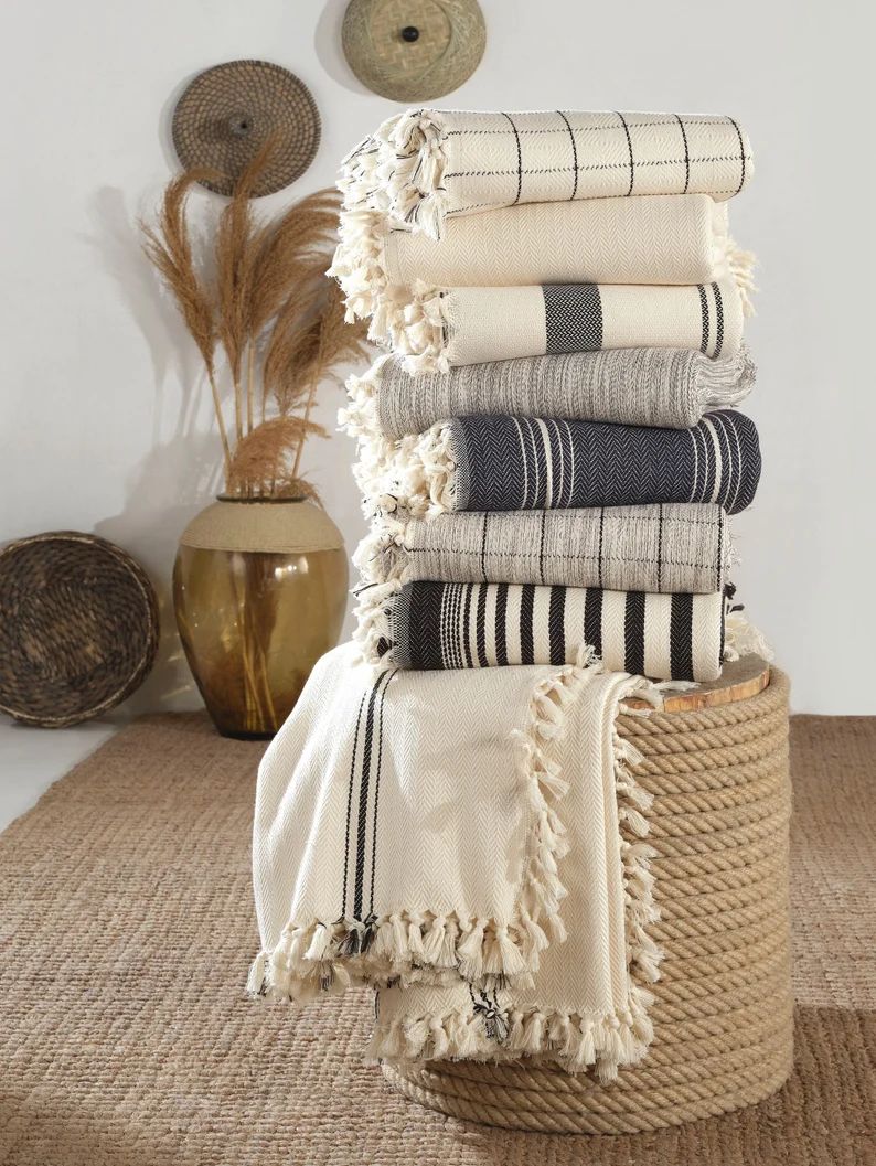 Cream Organic King Bedspread Turkish Cotton Throw Blanket - Etsy | Etsy (US)