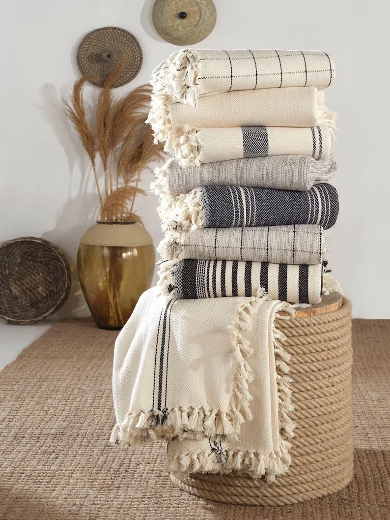 Cream Organic King Bedspread Turkish Cotton Throw Blanket - Etsy | Etsy (US)