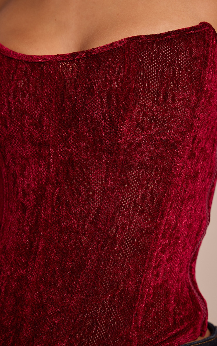 Petite Red Velour Printed Corset Top | Petite | PrettyLittleThing US