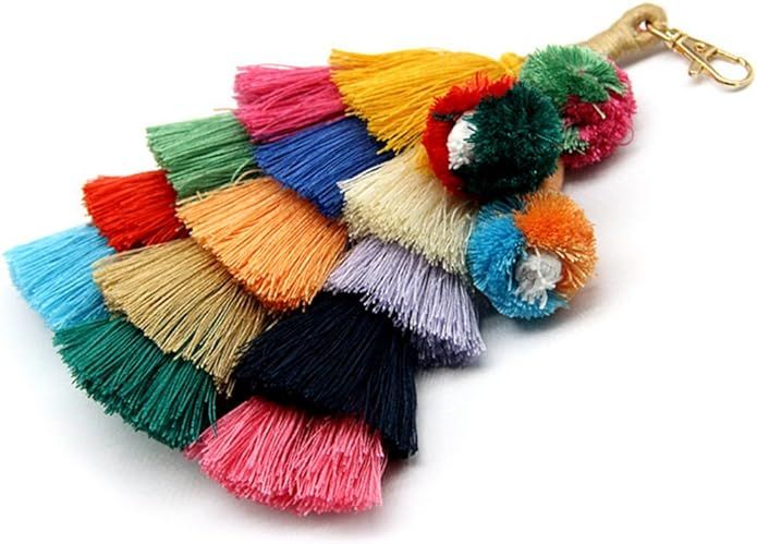 Colorful Boho Pom Pom Tassel Bag Charm Key Chain | Amazon (US)