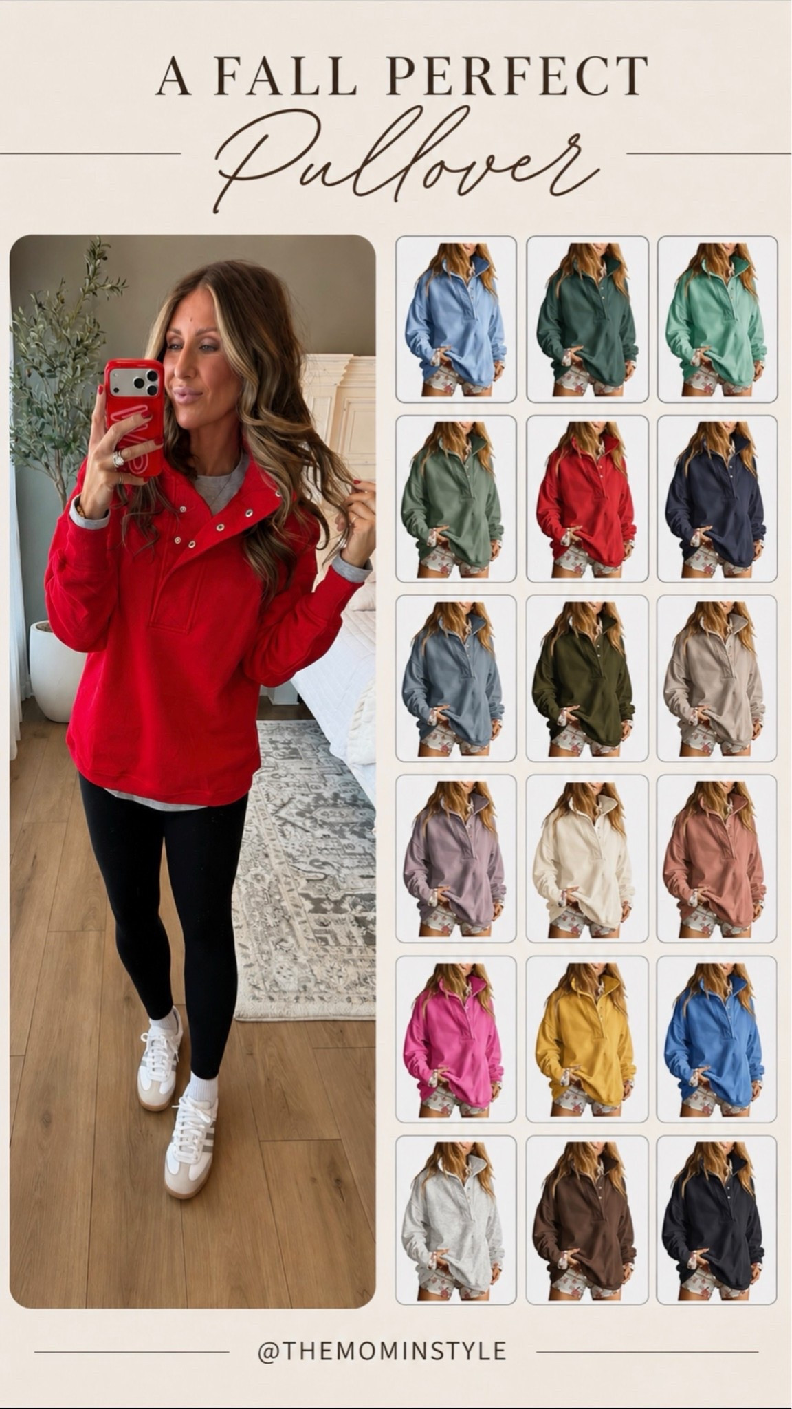 This pullover is such an easy fall layer, and the color options are so good. I love the relaxed fit, snap neckline, and slightly oversized shape with leggings and sneakers for errands, school drop off, or casual weekends.

fall pullover, snap front sweatshirt, casual fall outfit, leggings outfit, fall athleisure, cozy layers, everyday fall style, themominstyle

#LTKootd #LTKdayinmylife #LTKgrwm
