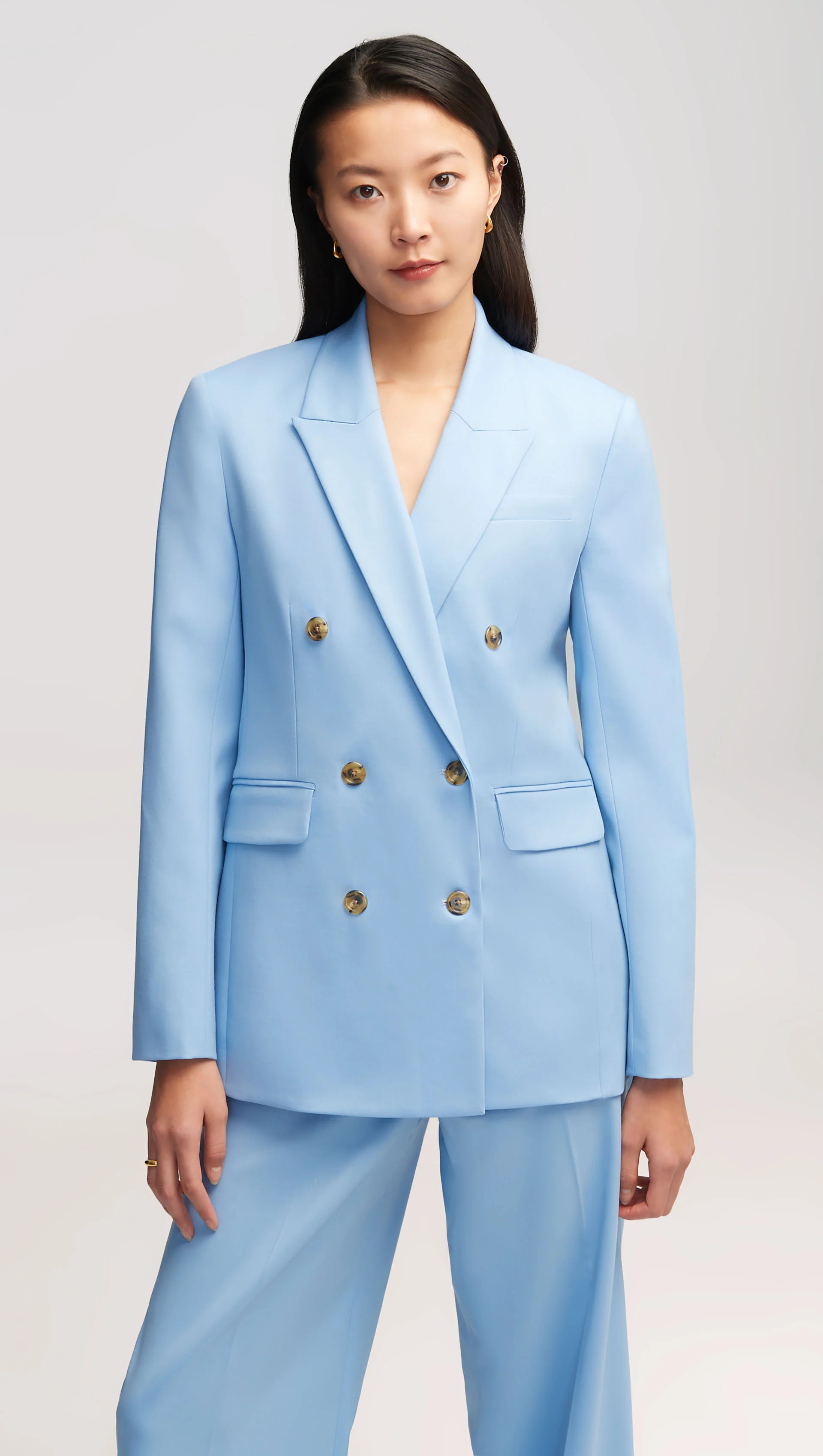 Double-Breasted Blazer in Seasonless Wool | Women's Blazers | Sky | Argent