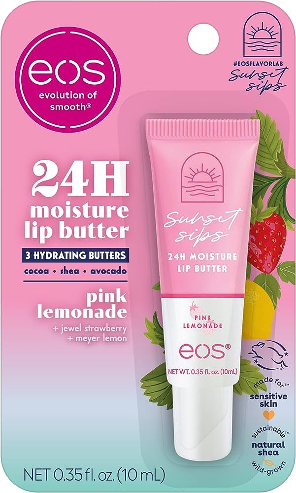 eos Sunset Sips Lip Butter Tube- Pink Lemonade, 24-Hour Moisture, Overnight Lip Mask, Lip Care Pr... | Amazon (US)