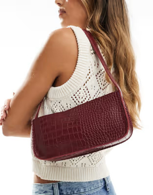 PASQ croc baguette shoulder bag in burgundy | ASOS (Global)