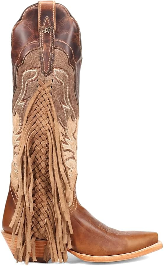 Dan Post Boots Womens Dayla Braided Fringe Pull On Snip Toe Dress Boots Knee High Low Heel 1-2" -... | Amazon (US)