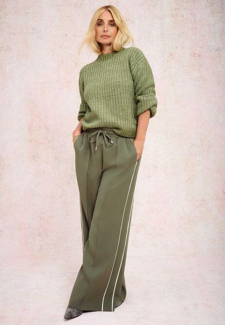 Womens Khaki Side Stripe Wide Leg Trousers | Peacocks