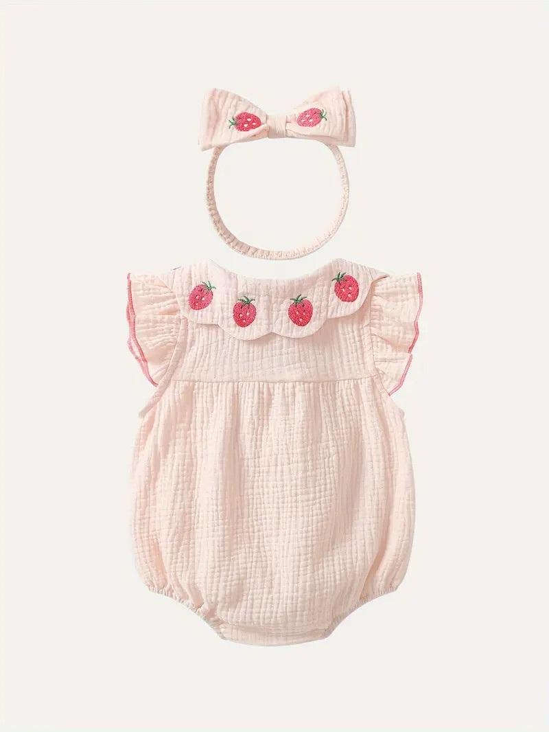 Baby's Strawberry Embroidered Comfy Muslin Triangle Bodysuit - Temu | Temu Affiliate Program