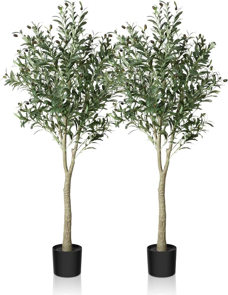 CROSOFMI Artificial Olive Tree Plant 5 Feet Fake Topiary Silk Tree, Perfect Faux Plants in Pot fo... | Amazon (US)