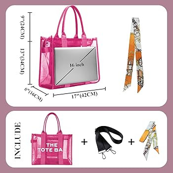 VINMIWE The Mesh Tote Bag, Beach Tote Bag with Zipper for Women Clear Crossbody bags Purses Trave... | Amazon (US)