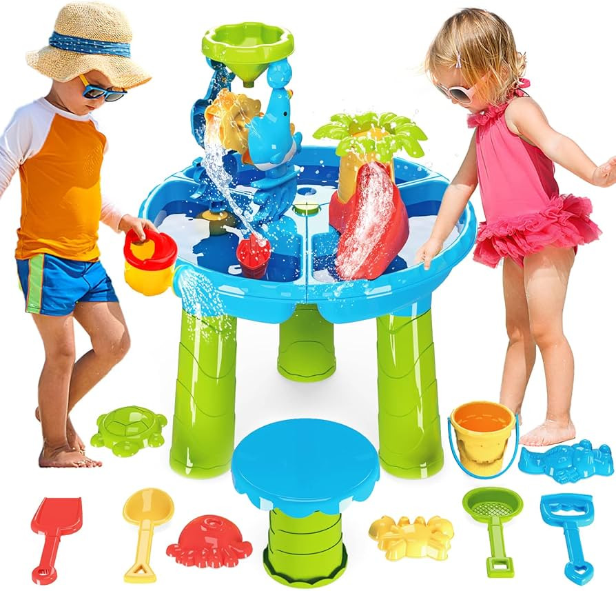 deAO Sand Water Table Kids Beach Summer Toys Sandbox Table Outdoor Activity Sensory Play Table wi... | Amazon (US)