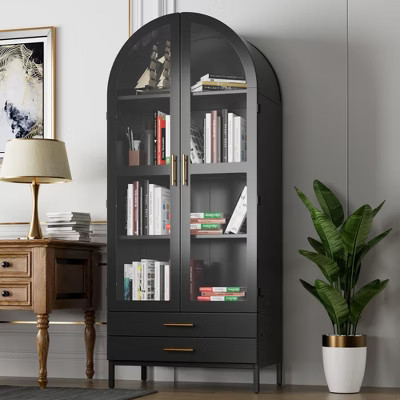 SUXXAN Metal Arched Storage Cabinets with Glass Doors,Drawers and Adjustable Shelves for Home, Assemble Required | Target