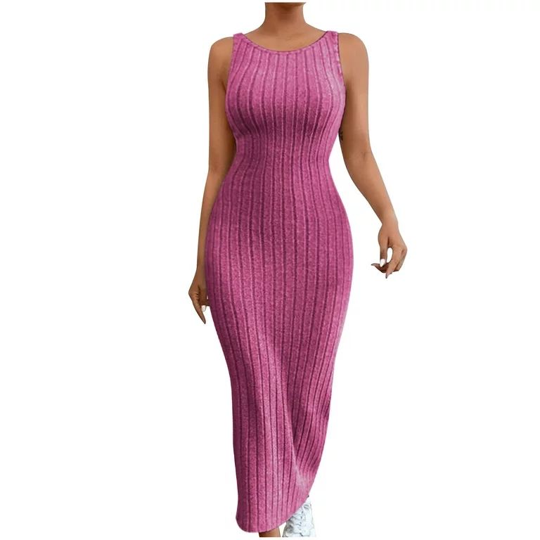 Summer Saving Wycnly Dresses for Women 2024 Summer Fall Comfort Knitted Ribbed Bodycon Wrap Party... | Walmart (US)