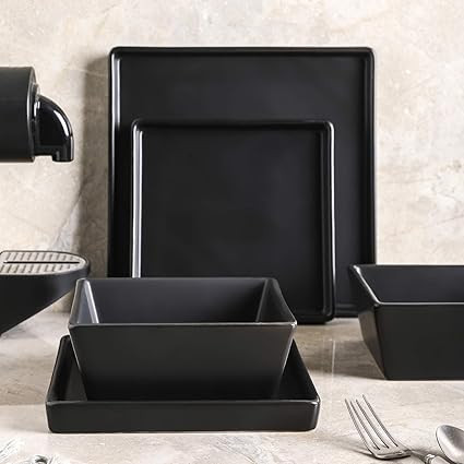 Stone lain Grace Square Stoneware Dinnerware Set, 24 Piece Service For 8, Black | Amazon (US)
