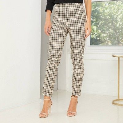 Women's Plaid High-Rise Spilt Front Trousers - Who What Wear™ Beige | Target
