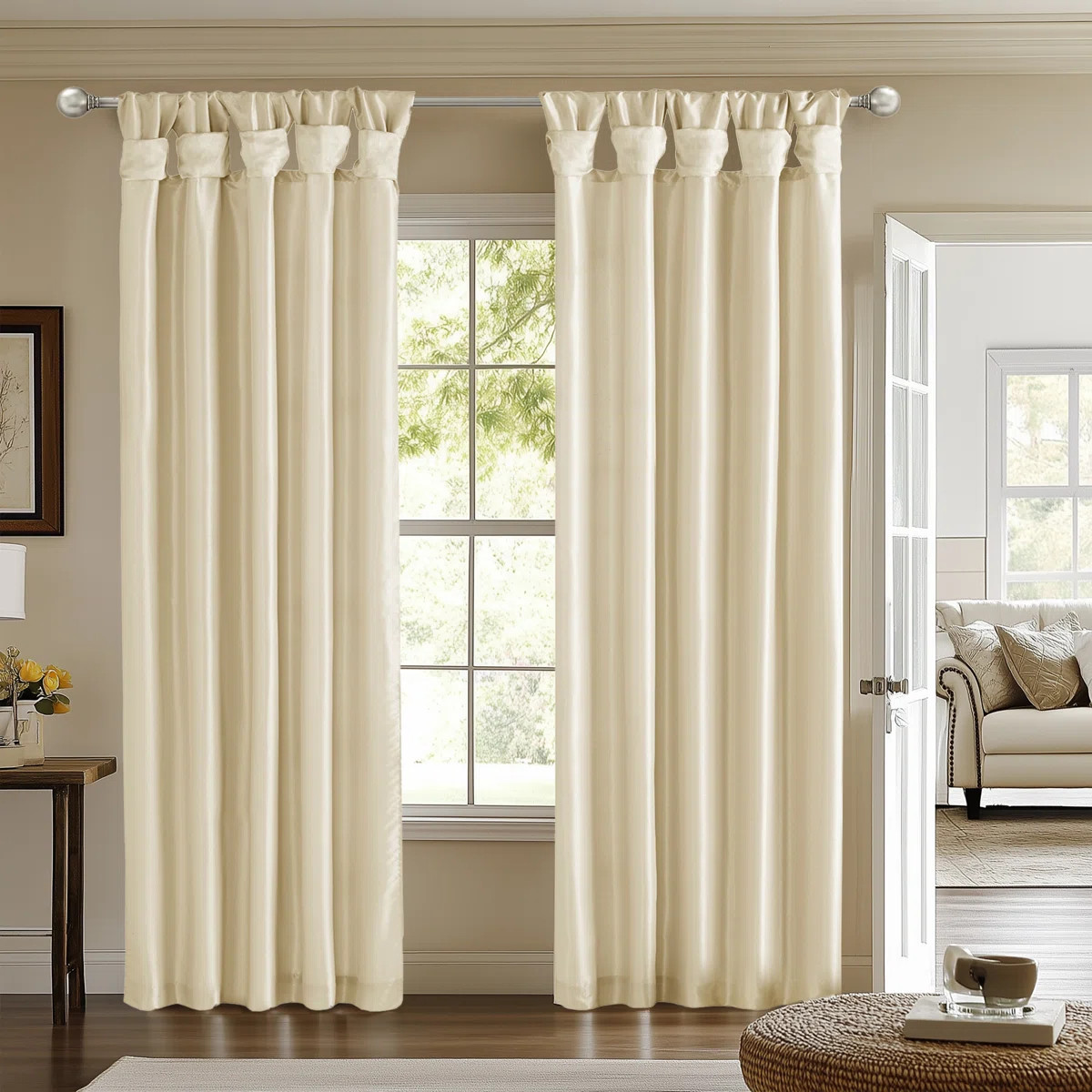 Rivau Faux Silk Lined Twist Tab Single Window Curtain Panel with Privacy Lining, Room Darkening | Wayfair North America