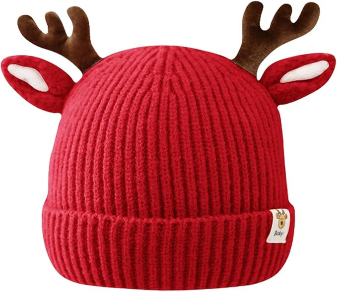 Baby Beanie Toddler Winter Hat Cute Antler Reindeer Crochet Knitted Hat Christmas Hat Warm Cap fo... | Amazon (US)